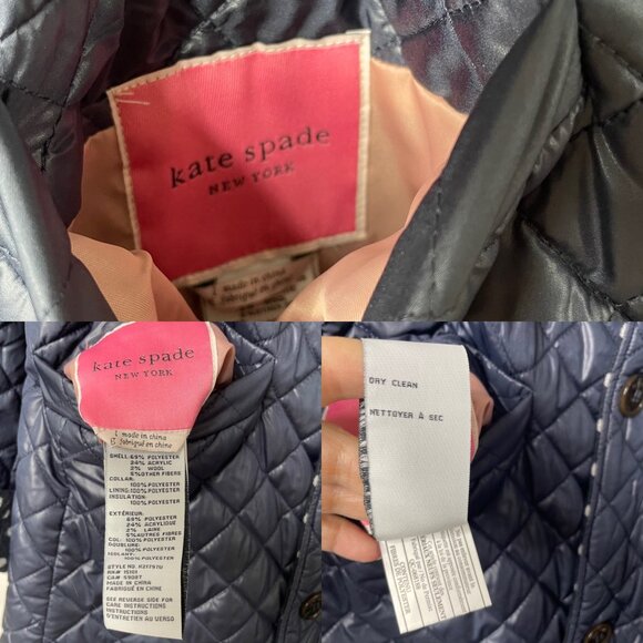 Kate Spade Wool Blend Reversible Quilted Coat Blue Polka Dot Women’s Size Large - Picture 3 of 7